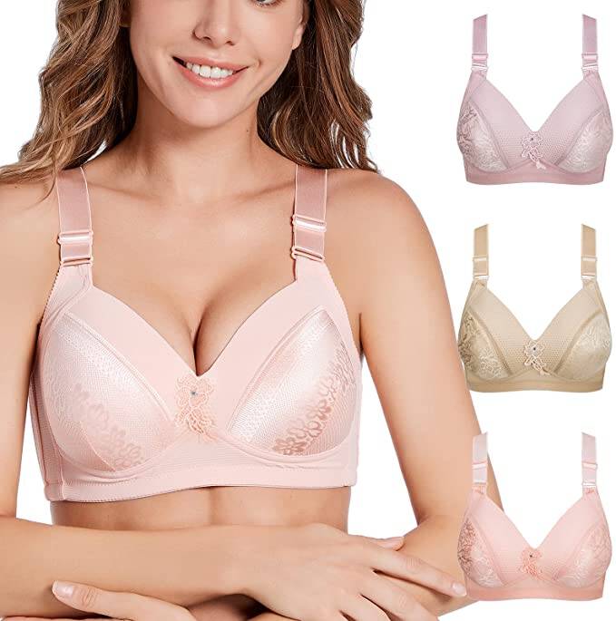 GAI YI 3 Pack all day comfort bra, no wire jacquard and mesh light